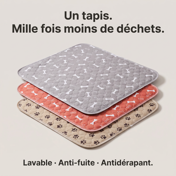 Tapis éducateur lavable en trois coloris : gris, corail et beige.