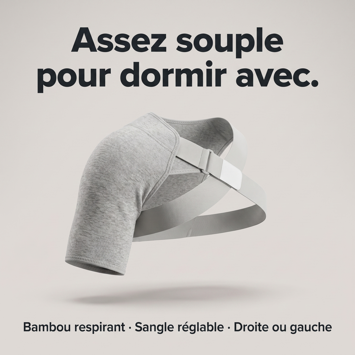 Attelle d'épaule en maille de bambou, sangle réglable. Assez souple pour dormir avec.
