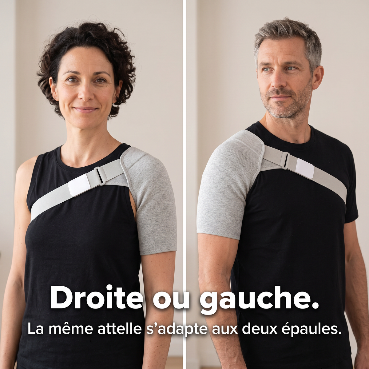La même attelle portée sur l'épaule droite et sur l'épaule gauche.