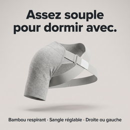 Attelle d'épaule en maille de bambou, sangle réglable. Assez souple pour dormir avec.