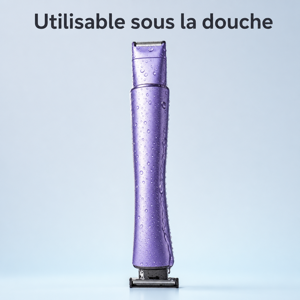 La tondeuse rincée sous l'eau, utilisable sous la douche.