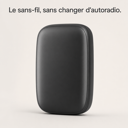 Boîtier CarPlay sans fil, compact et matte noir.