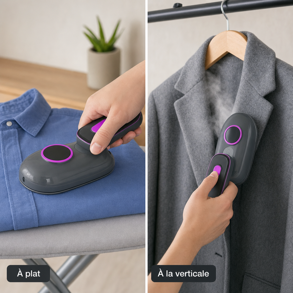 Utilisation à plat sur une chemise et à la verticale sur un manteau.