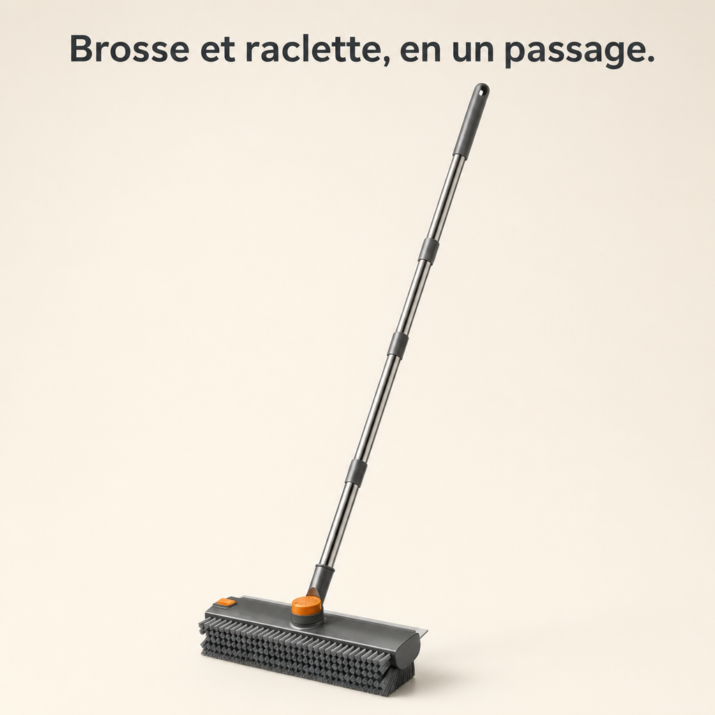 Brosse de sol télescopique avec raclette intégrée