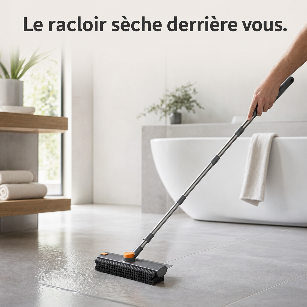 Le racloir sèche le sol derrière vous