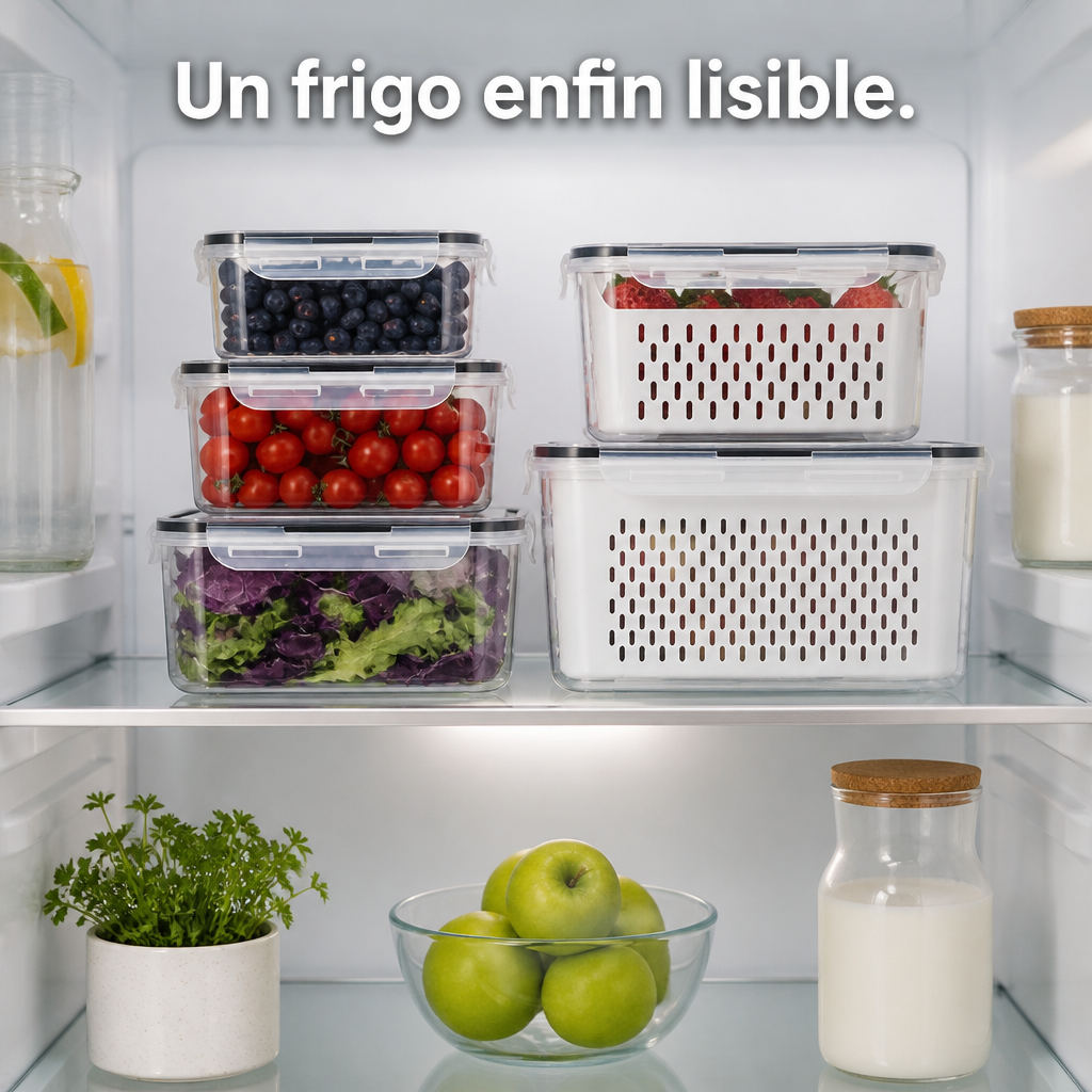 Boîtes empilées dans un réfrigérateur
