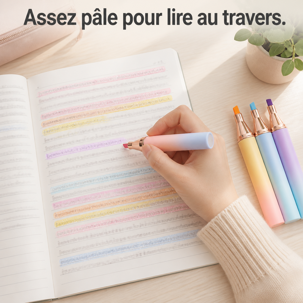 Surlignage dans un cahier de révisions
