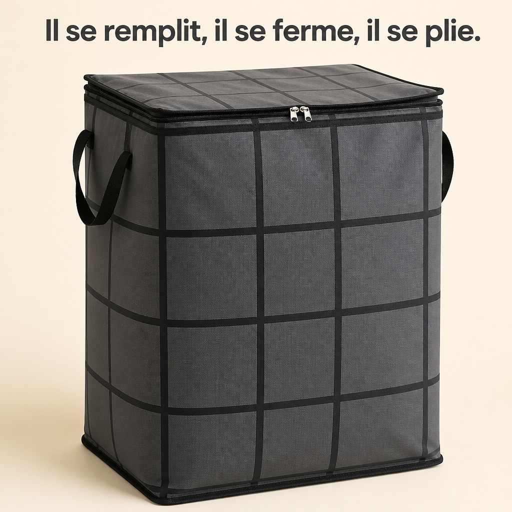Sac de rangement pliable gris à fermeture éclair