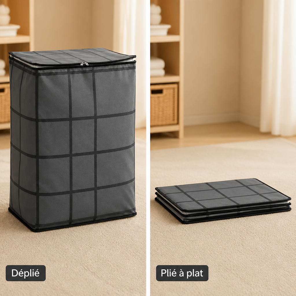 Le sac déplié et plié à plat