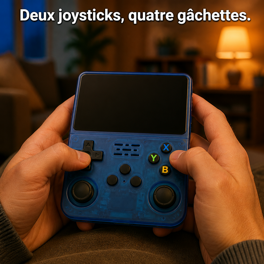 La console en main, deux joysticks et quatre gâchettes