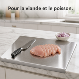 Découpe de viande sur la plaque en inox