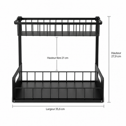Dimensions : 35,6 cm de large, 27,9 cm de haut, 21 cm de hauteur libre